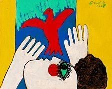 Corneille, Oiseau rouge dans l'amour du ciel