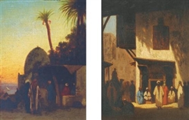 Charles-Théodore Frère, Au Bord du Nil and Rue Orientale: a pair of paintings