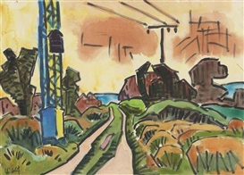 Karl Schmidt-Rottluff, Landschaft mit Hochspannungsmasten