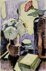 Karl Schmidt-Rottluff, Still life with bottle and flowers
