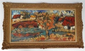 Maurice Henry, Village landscape with woodland and a bridge