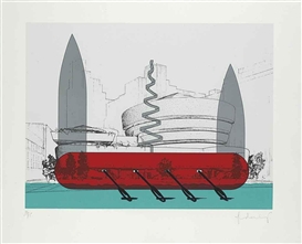 Claes Oldenburg, Knife Ship Superimposed on the Solomon R. Guggenheim Museum (A. & P. 195)