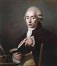 Jean-Louis Voille, Portrait of Cesaire Gabriel Gerac (1755-1836), half-length, in a rust coat and red stock, holding an open book in his hands