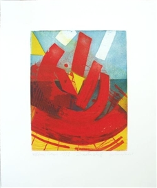 Willibrord Haas, 3 works: Gekrümmter Farbhorizont; Zinnoberschiff; Hermetischer Traum