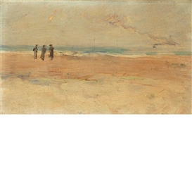 Louis Comfort Tiffany, Figures at the Shore and Wave Study: A Double-Sided Work
