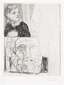 Pablo Picasso, Femme accoudée, Sculpture de Dos et Tête barbu