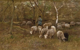 Anton Mauve, A shepherd with his flock in the woods