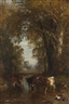 James McDougal Hart, Wooded Landscape with Cattle Watering