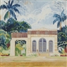 Louis Comfort Tiffany, California residential rendering with palm trees