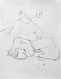 Inka Essenhigh, Untitled (FIGURE WITH BOTTLE ON GREY)