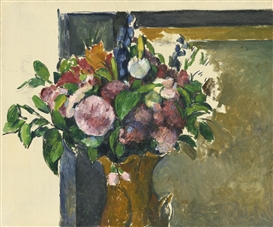 Paul Cézanne, FLEURS DANS UN VASE ROUGE