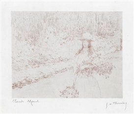 Claude Monet, Georges William Thornley, Fillette, dans l'allée d'un parc, portant des bouquets