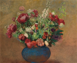 Odilon Redon, PAVOTS ET OEILLETS DE POETE DANS UN VASE BLEU