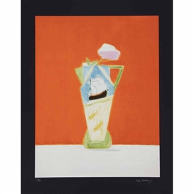 Craigie Aitchison, 2 works: Daffodils and Candlestick; Still Life on Vermillion