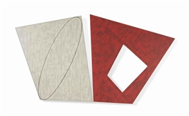 Robert Mangold, Tilted Gray Ellipse/Red Frame