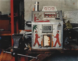 Mitch Epstein, Dad's Basement Workshop, (bell boy game), Holyoke, MA