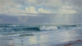 William Trost Richards, Crashing Waves Along the Seashore (Off the Coast, Rhode Island)