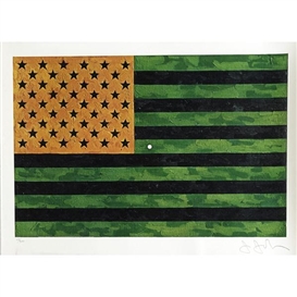 Jasper Johns, 2 works:Flag (Moratorium); Merce Cunningham and Dance Company Target Poster