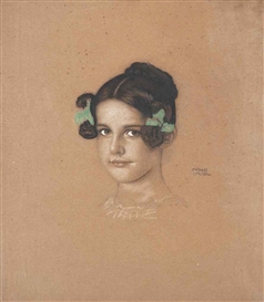 Franz von Stuck, Portrait of Mary with green ribbons