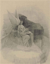 Odilon Redon, Figure ailée portant une tête sur un plateau