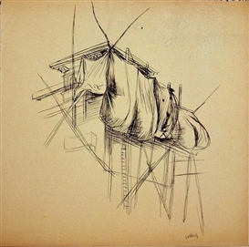Karl Hubbuch, Untitled (Wäsche an der Leine)