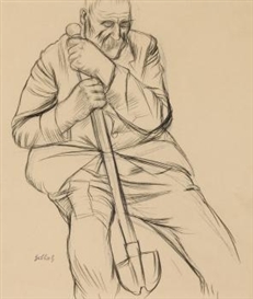Karl Hubbuch, Seated Worker with a Spade