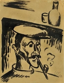 Max Pechstein, FISCHER MIT PFEIFE UND HUT