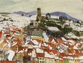 Otto Dix, SÄCHSISCHES STÄDTCHEN MIT SPÄTGOTISCHER KIRCHE UND MITTELALTERLICHER BURGANLAGE