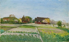Otto Modersohn, 2 WORKS: FELDER BEI FISCHERHUDE & VERSO, COMMENCED STUDY: FISCHERHUDER HOFPLATZ
