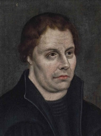Lucas Cranach the Elder, Portrait of Martin Luther (1483-1564), half-length, in black