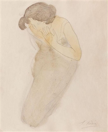 Auguste Rodin, Psyche, Femme Agenoilee, Portant la mais sur sa joue