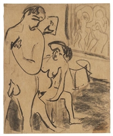 Ernst Ludwig Kirchner, Badendes Paar im Atelier