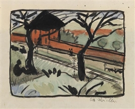 Otto Mueller, Dorfstrasse - Bahnhof in Schmiedeberg (Riesengebirge)