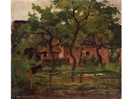 Piet Mondrian, BAUERNGEHÖFT UNTER BÄUMEN HINTER EINEM WEIDEZAUN
