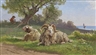 Gustav Ranzoni, Idyllic Meadow Scene by the Lakeshore