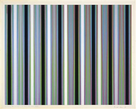 Bridget Riley, Red Crossing Blue and Green, with Blacks and dark Greys
