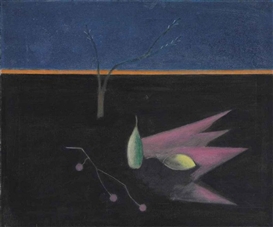 Craigie Aitchison, Still Life with a Landscape
