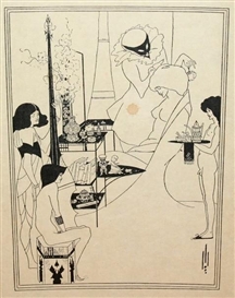 Aubrey Beardsley, 4 Works: The Toilette of Salome from Salome, a Tragedy in One Act (Oscar Wilde) & 3 illustrations for Drawings for the Sixth Satire of Juvenal