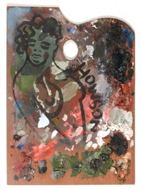 Peter Howson, The artist's palette, painted with a nude lady