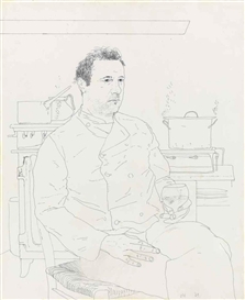 David Hockney, Peter Langan seated in the kitchen at Odin's