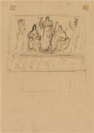 Lucio Fontana, 2 Works: Sketch for a monument & Sketches for marble vases and tombstones