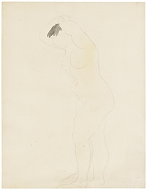Auguste Rodin, Femme À La Frange. Elle Est Nue Debout, De Profil Vers La Gauche, Bras Levés