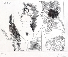 Pablo Picasso, Jeune Femme et Gentilhomme: Sculpture égyptienne au socle peint