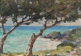 Clark Voorhees, Coastal View with Trees, Probably Bermuda