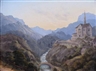 Carl Gustav Carus, Mountainous landscape with a river valley and an abbey at evening light