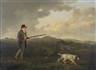 Julius Caesar Ibbetson, W Danby Esq of Swinton, Yorkshire, standing holding a gun, a pointer nearby