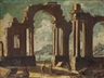 Nicola Viso, A coastal landscape with a capriccio of classical ruins and figures conversing