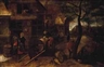 Pieter Brueghel the Younger, Figures drawing wine from a barrel outside the Swan inn
