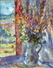 Vincenc Benés, Still life with flowers at window