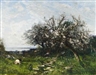 Louis-Aime Japy, An Orchard in Bloom. With a View of a Lake to the Left